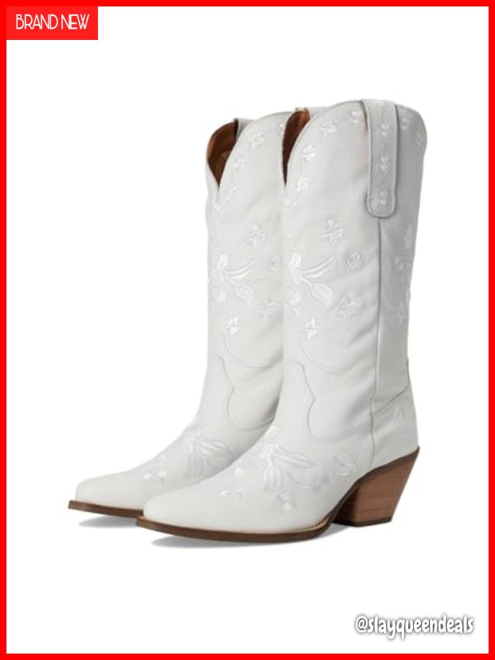 Leather Mid Calf Snip Toe Western Boots Floral Embroidered Casual